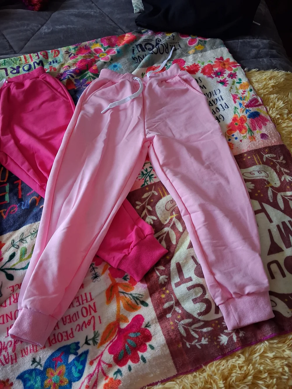 Kids 4 Cotton Blend Drawstring Joggers - Pink, Hot Pink, Gray & Black Size 5-6Y